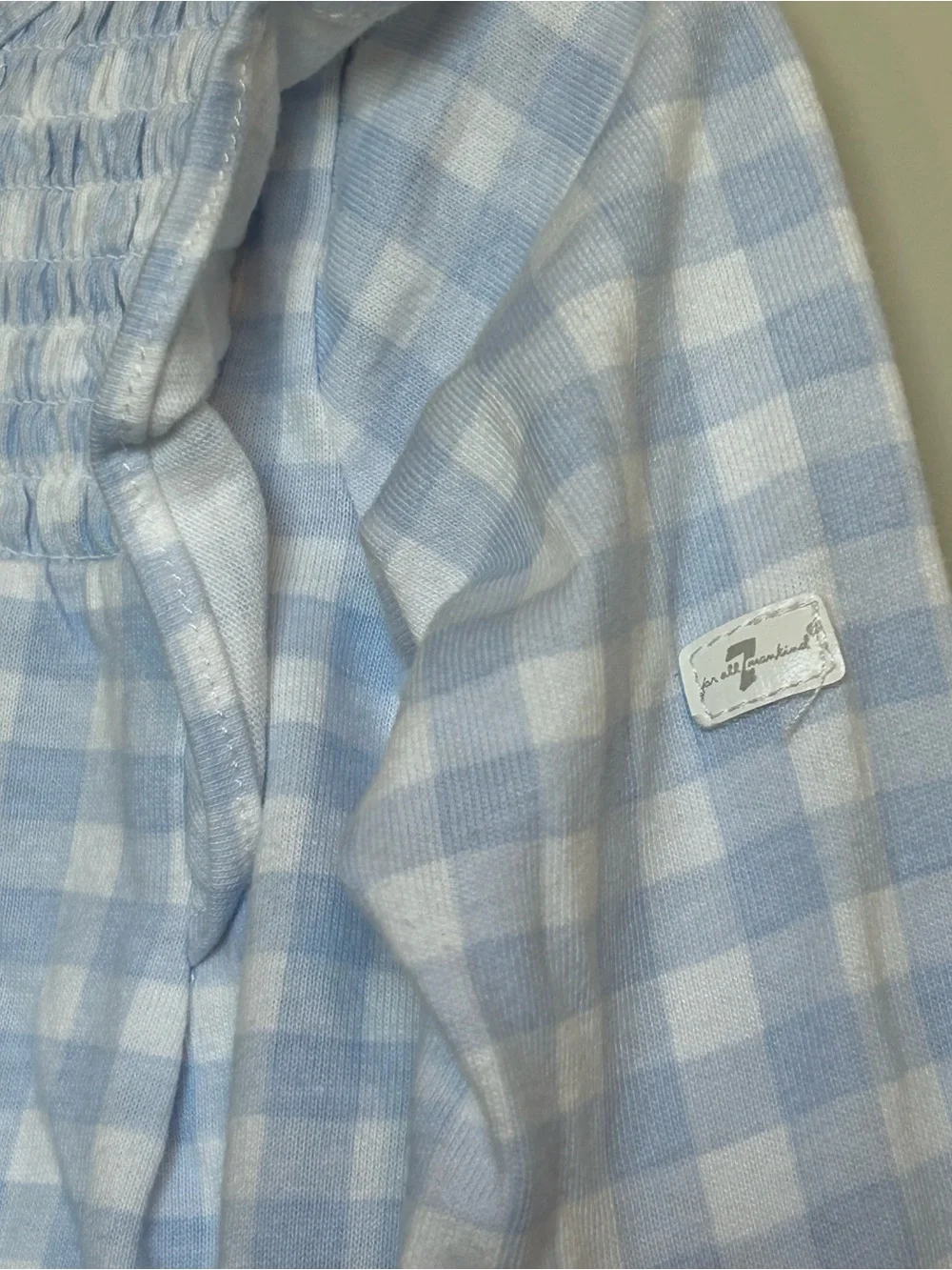7 For All Mankind Light Blue Gingham Smocked Footie